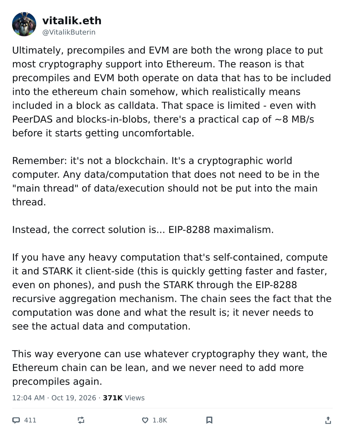 推文截图 · @VitalikButerin