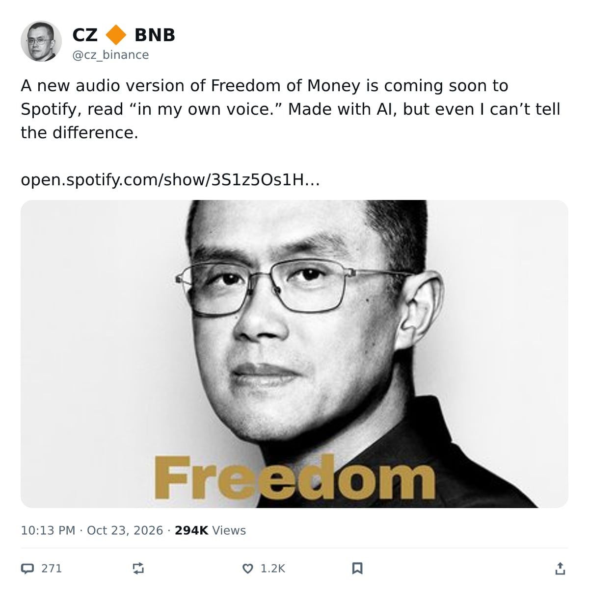 推文截图 · @cz_binance