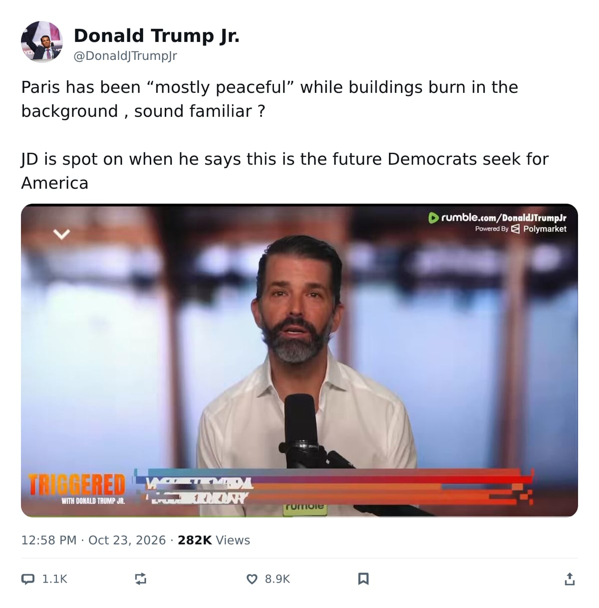 推文截图 · @DonaldJTrumpJr