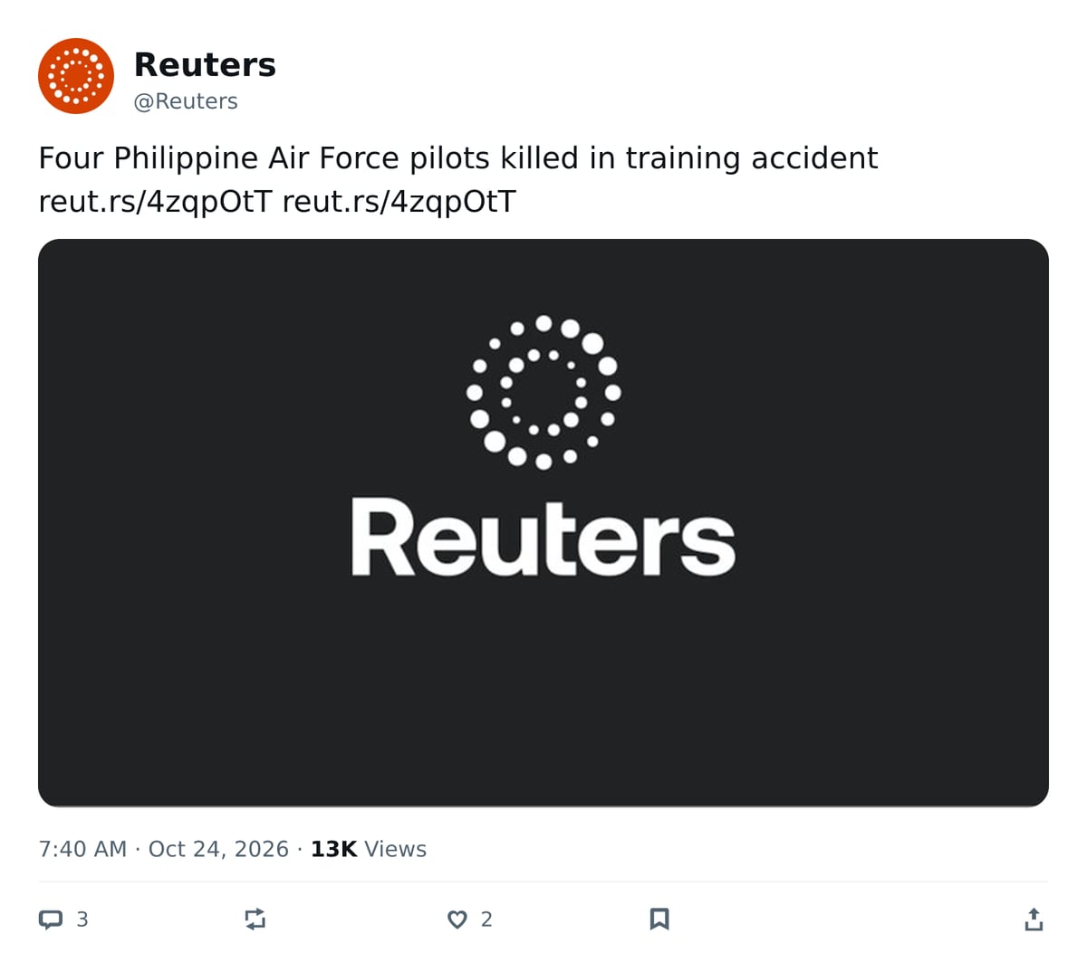 推文截图 · @Reuters