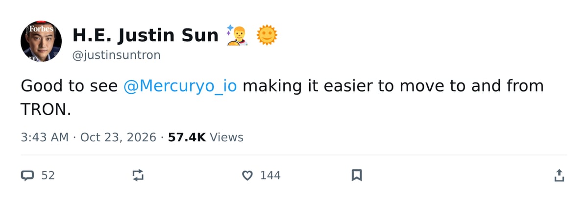 推文截图 · @justinsuntron