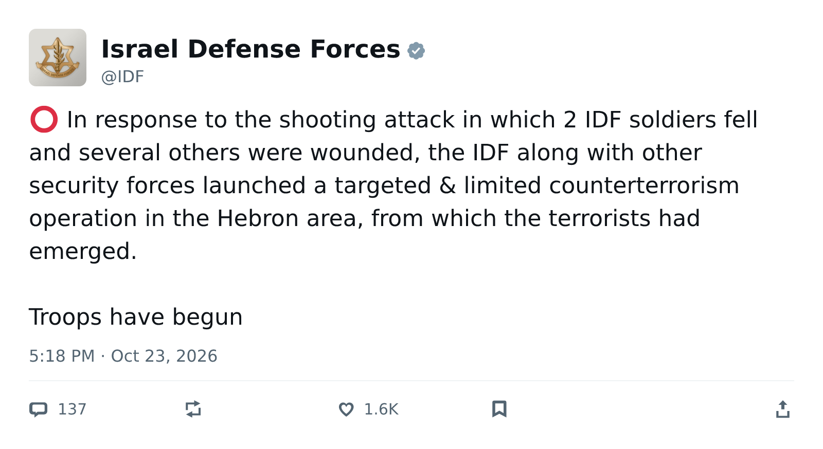 推文截图 · @IDF