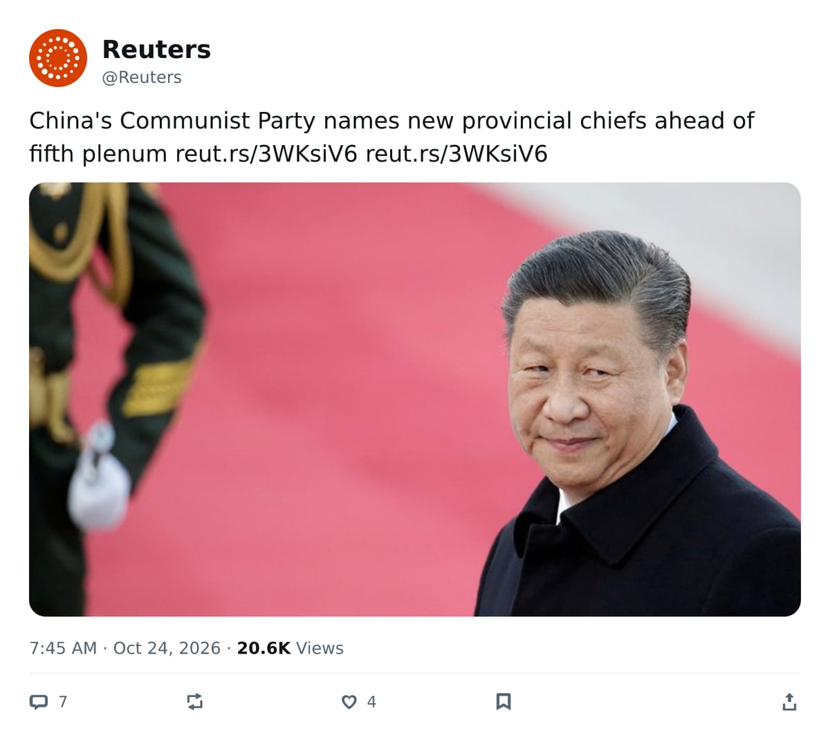 推文截图 · @Reuters